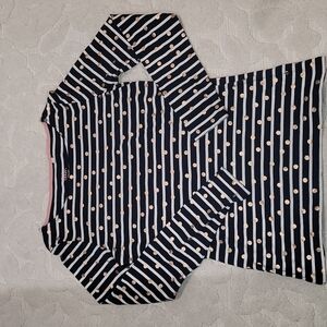 Boden Breton Navy Blue & White Striped Rose Gold Polka Dot Long Sleeve Top US 4